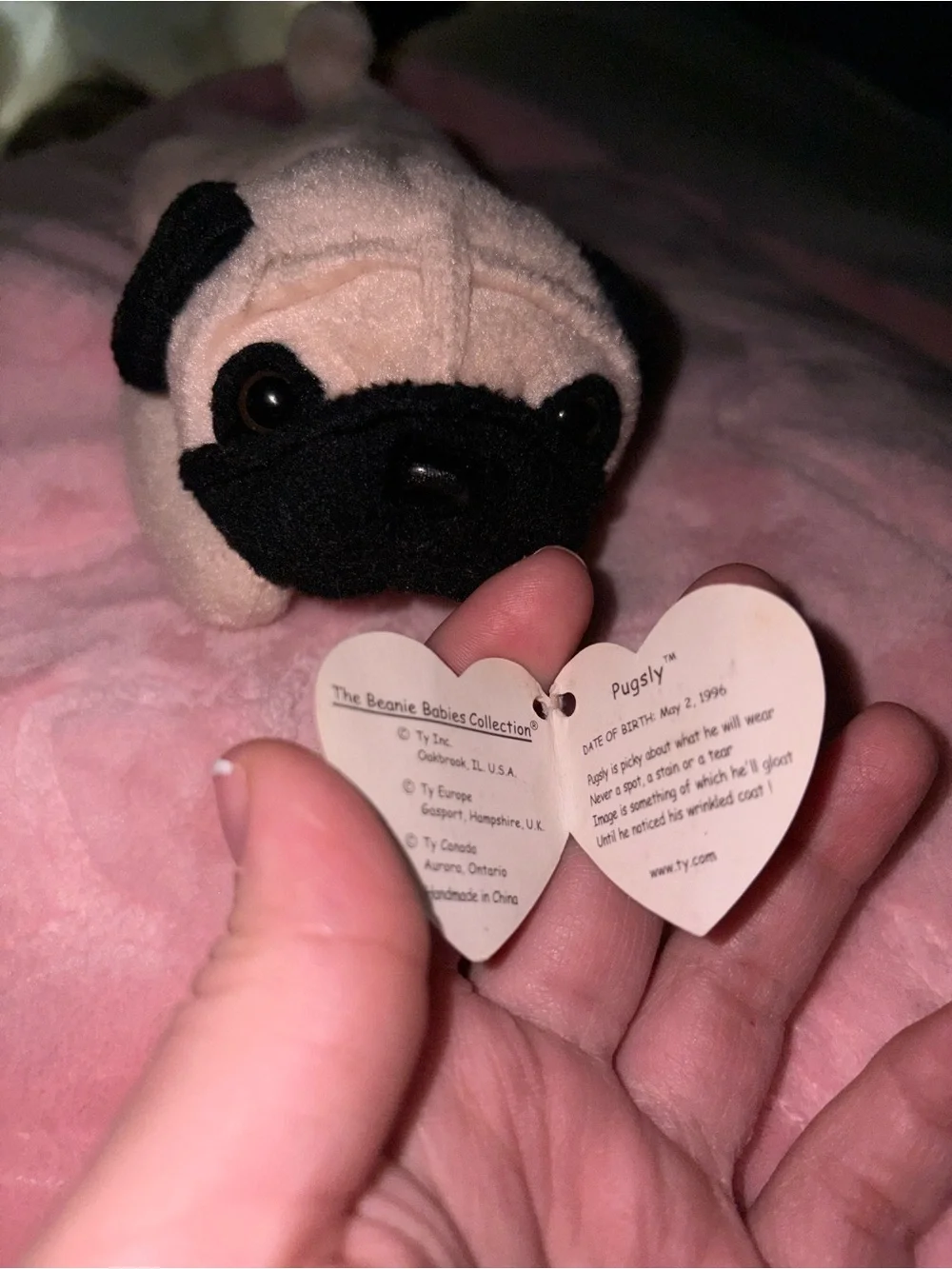 Ty Pugsly Beanie Baby Plush - Beige and Black